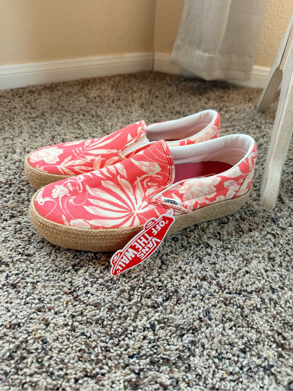 Vans Coral and White Floral Slip-On Espadrilles